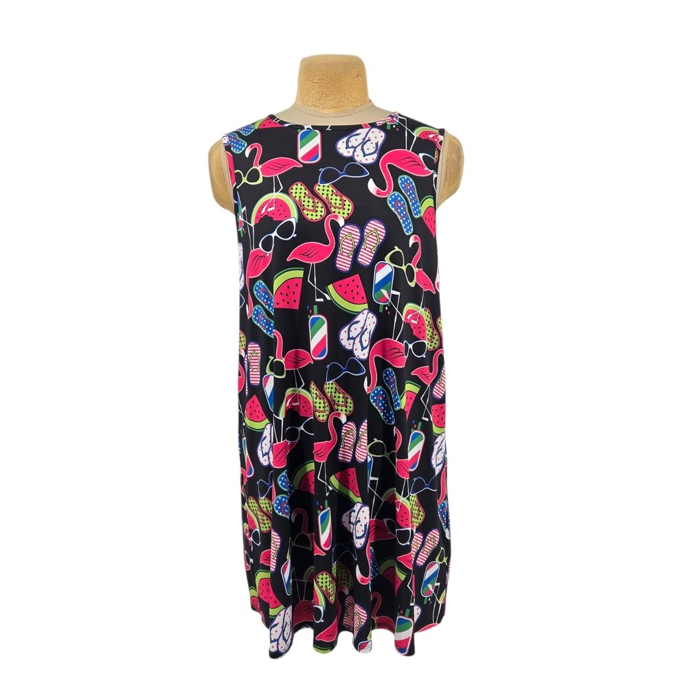 Dress Works Sleeveless Shift Dress Women XL Flamingo Watermelon Summer Beach